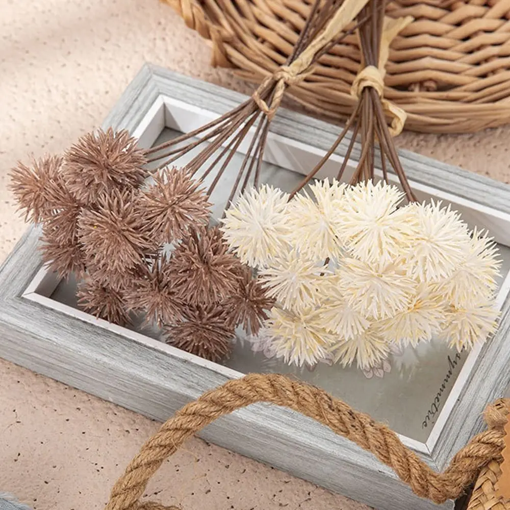 12pcs Realistic Artificial Small Thorn Ball Bouquet Handmade Colorfast Artificial Prickly Ball DIY Fake Plants