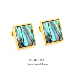 ASONSTEEL Stainless Steel Abalone Shell Stud Earrings Premium Geometry Earrings Anti-allergy Dripping oil Jewelry Party Gift
