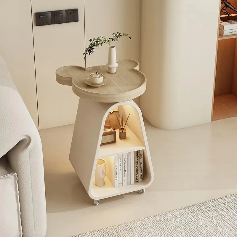 

Cream-style wrought iron movable cart, coffee table, bedside table, bedside cabinet, storage rack, side cabinet, sofa side table