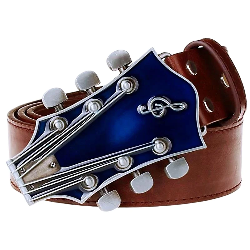 Guitarist Accessories Fashion Leather Belt Guitar Shaped Buckle Metal Band Play Street Music Show Hip Hop Waistband