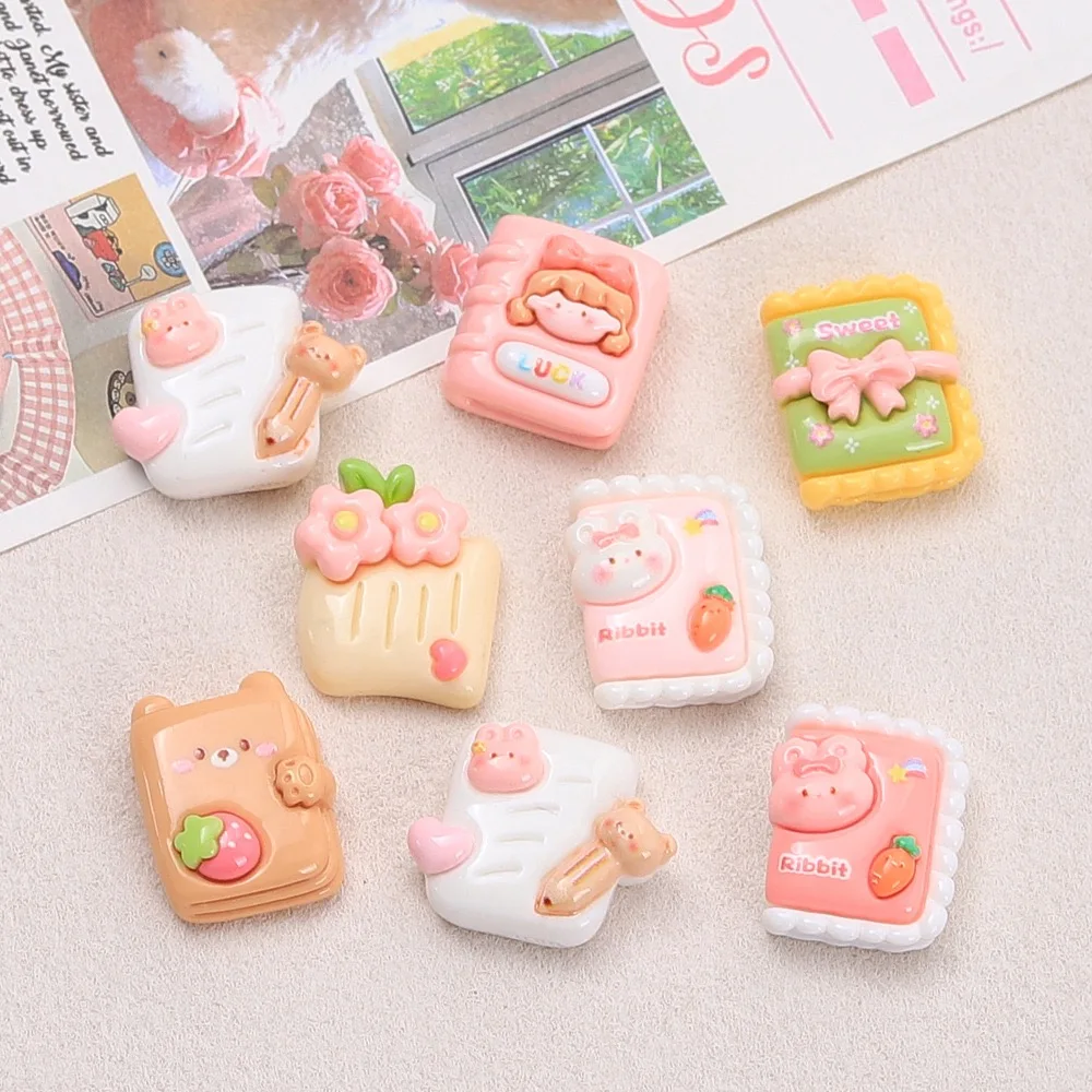 10pcs Resin Cartoon Cute Books Flatback Cabochon Figurine Scrapbooking DIY Phone Case Decoration Home Accessories Crafts