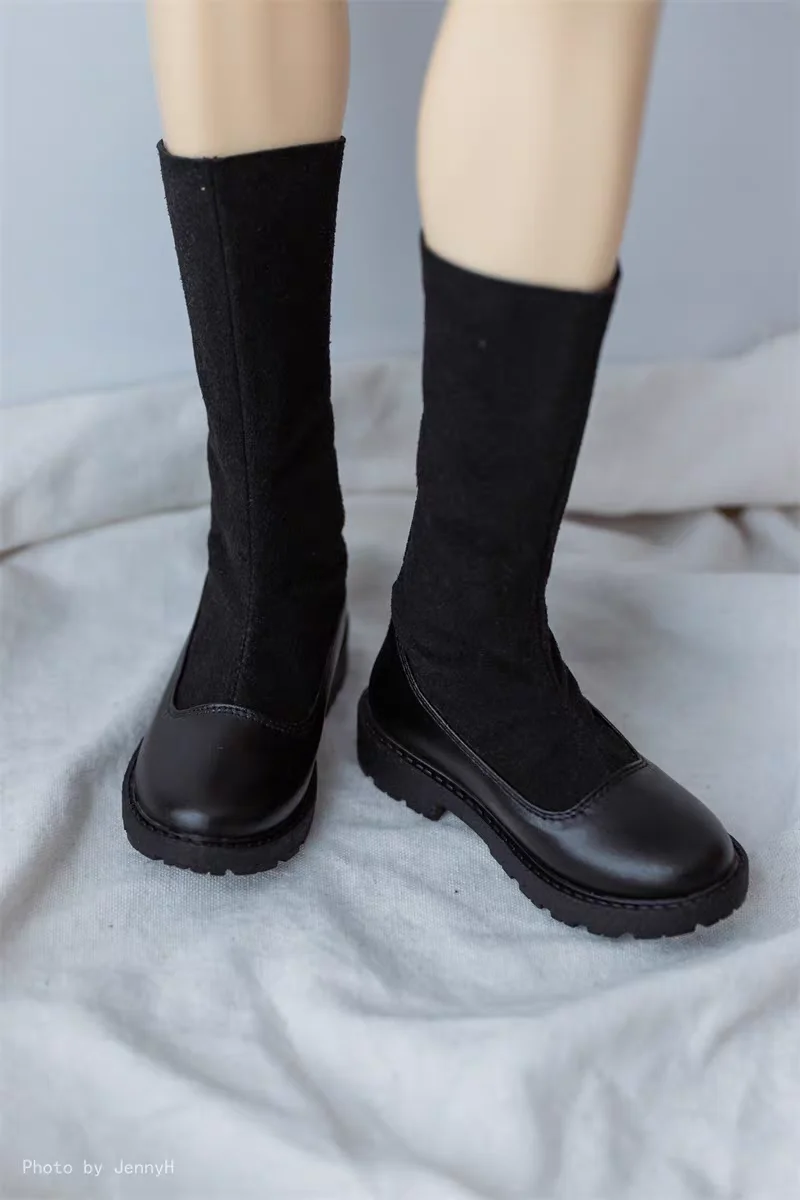

BJD baby shoes suitable for 4-pointUncle ID75 Uncle size new men's black Oxford sole round toe patchwork Martin boots