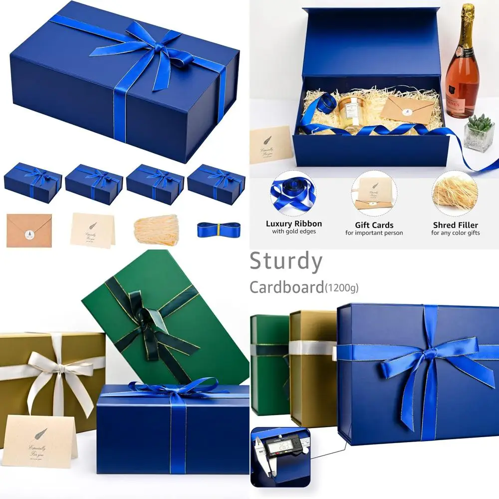 

Набор из 5 больших подарочных коробок с лентой, открыткой и наполнителем из измельченной бумаги, 13,85 x 8,35 x 4,45 дюймов