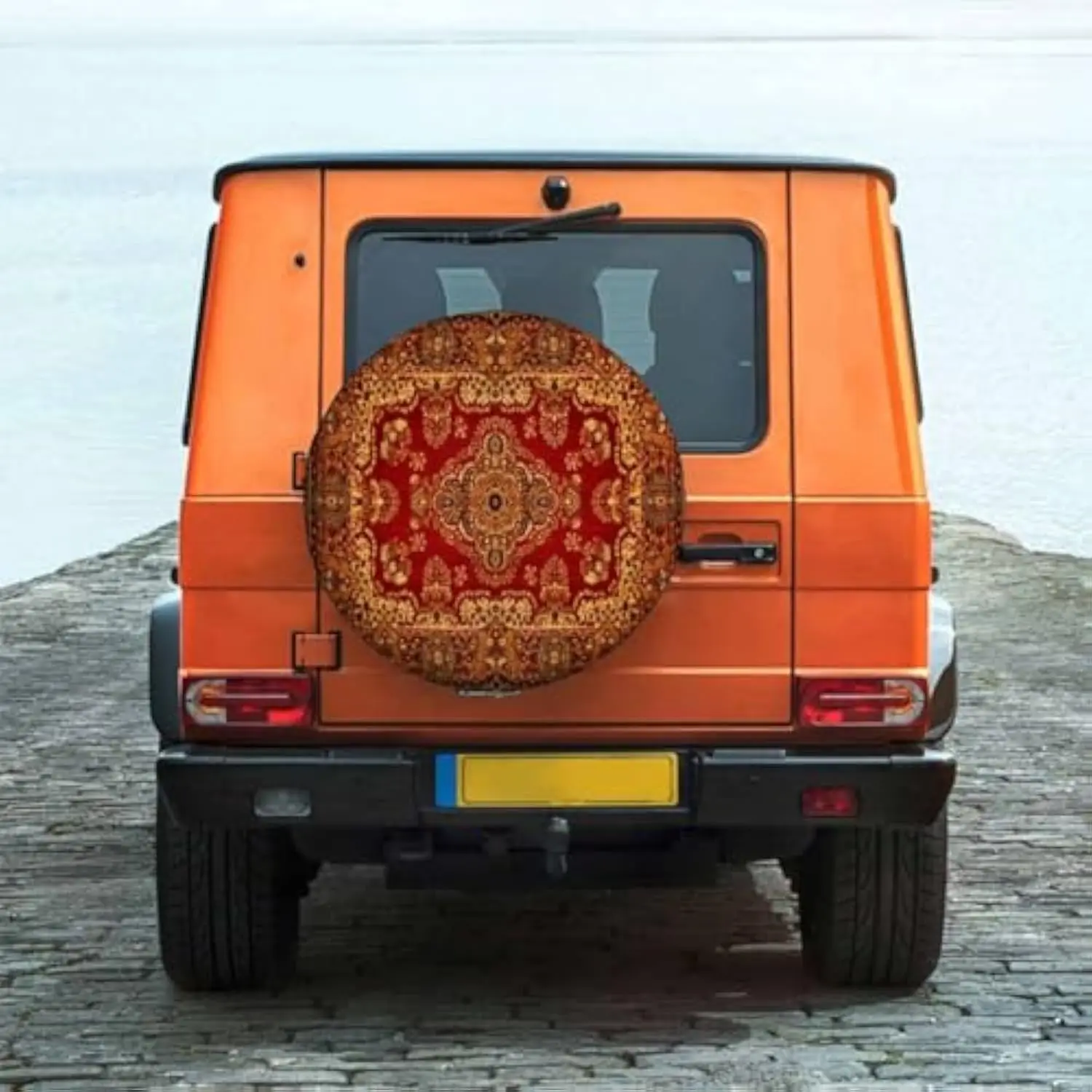 Round Red Persian Carpet Texture Spare Tire Cover Weatherproof Polyester RV Trailer Wheel Protector for SUV Camper