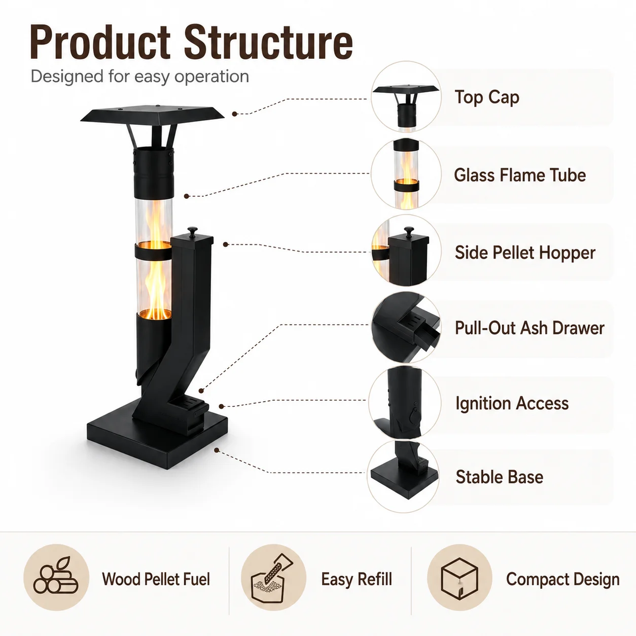Durable Carbon Steel Pellet Patio Heater Freestanding Outdoor Heater for Garden and Terrace Winter Heating