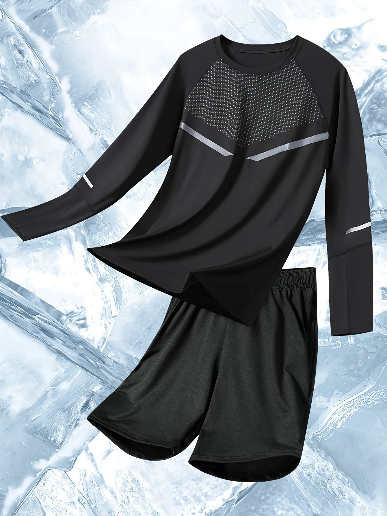 

Men's sports two-piece fitness suit, quick drying running and cycling sportswear, compression long sleeved with matching shorts