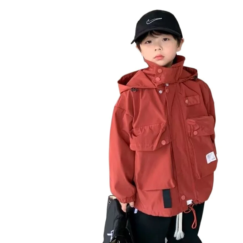 Boys Coat Jacket Cotton Outerwear Windbreak 2024 Red Spring Autumn Overcoat  Sport Teenagers Children\'s Warm Clothing