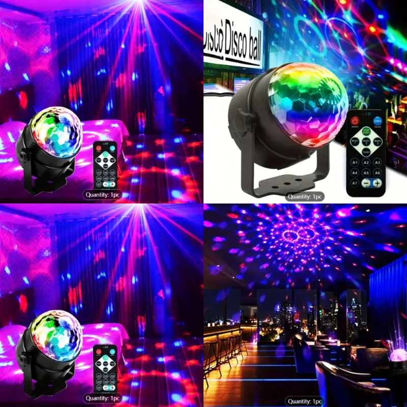 Яркий беспроводной RGB-подсветка для диско-шара с дистанционным управлением — 7 цветовых режимов, звуковая активация, идеально подходит для вечеринок, диджеев, свадеб и