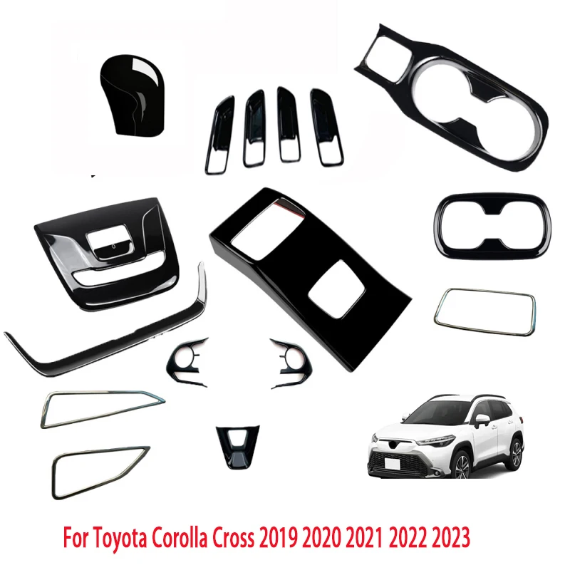 For Toyota Corolla Cross 2019-2022 2023 ABS Black Glossy Reading light cover trim Air Condition Sticker Gear Head Konb Cover