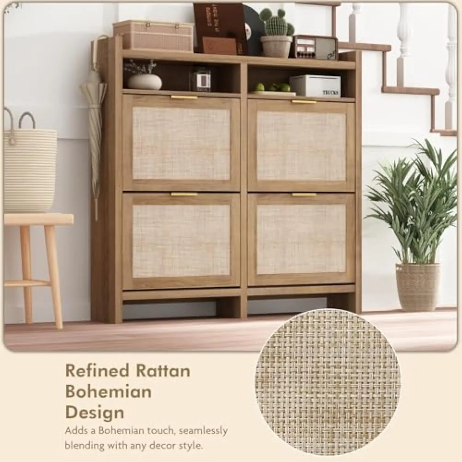 خزانة منظم تخزين للمدخل ، رف أحذية من الراتان لمدخل الباب الأمامي ، ضيق ، مخفي ، نحيف ، Fl