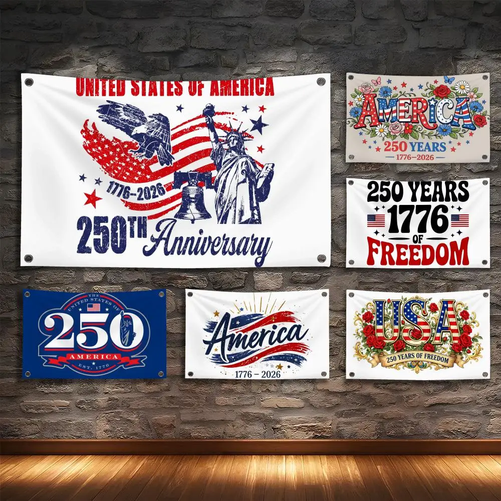 America 250 year Flags Minimalist Fabric Flag Fade-Resistant Outdoor Garden Banner Hanging Sign for Shop Home Decor