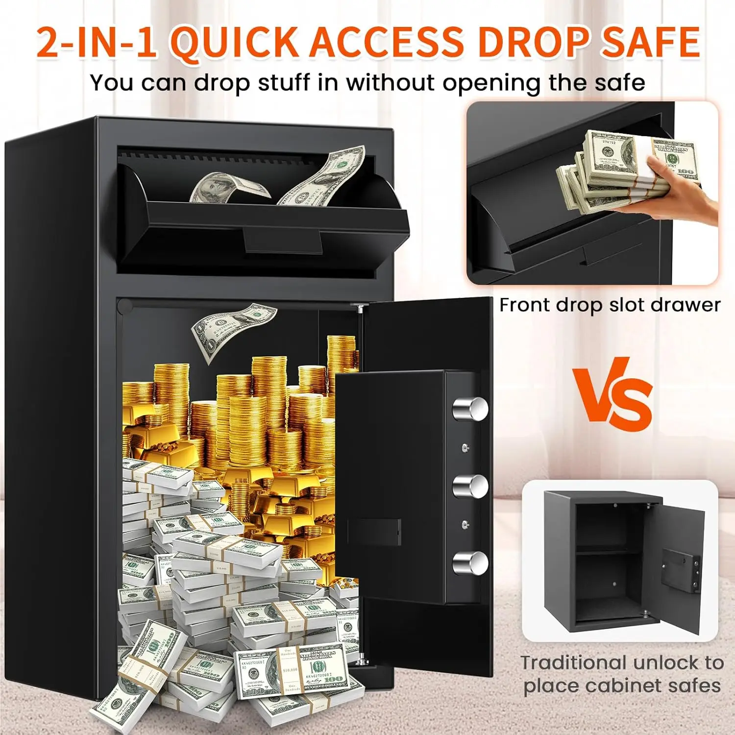 5.2 CU FT Extra Large Drop Safe for Business, Anti-Theft Money Drop Slot Safes with Digital Keypad and Spare Keys, Heavy Duty De