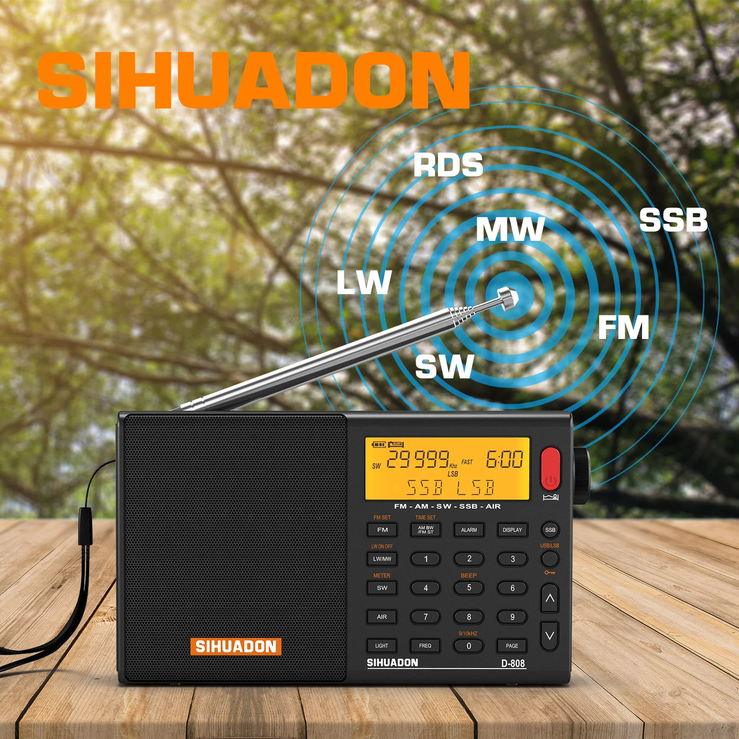 SIHUADON D-808 AM/FM/SW/MW SSB AIR RDS Full Band Portable Radio with Multifunction Deep Sound Stereo Rechargeable Radio Receiver