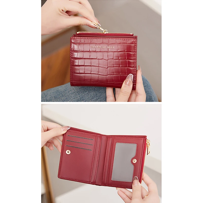 Cartera corta de piel suave para mujer, bolso para tarjetas, multifuncional, elegante, con cremallera, pequeño, minimalista