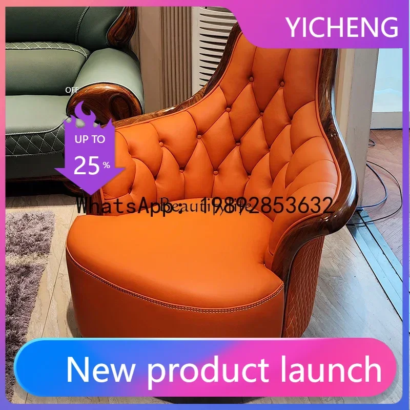 

leather leisure swivel chair New Chinese first-layer cowhide solid wood recliner