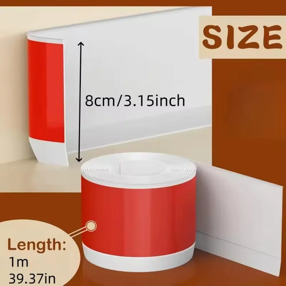 1Pc 1M/39.37in Adhesive Pvc Wall Trim Line Skirting Board Waterproof Baseboard Wallpaper Sticker for Living Room Home