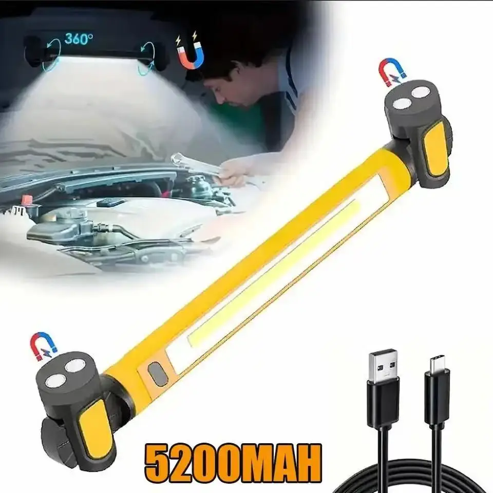 LED Magnetic Work Light Rechargeable Underhood Work Lamp with Hooks & Rotating Magnetic Base For Car Repairing Emergency