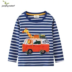 Jumping Meters 2-7T New Arrival Striped Animals Embroidery Boys Tshirts Autumn Winter Children's Clothes Long Sleeve Kids Tops