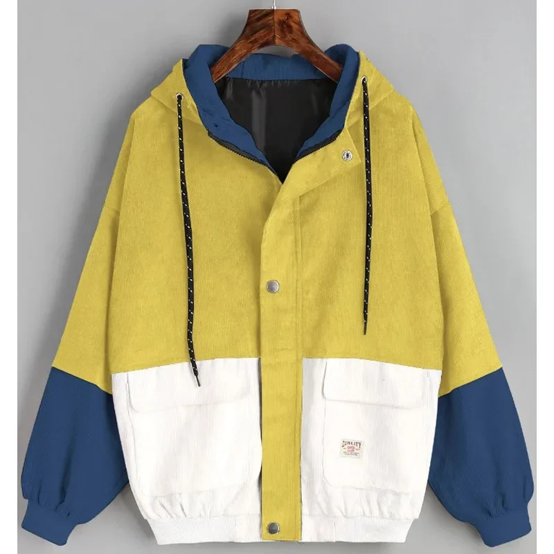 Color Block Patchwork Corduroy Hooded Fashion Jackets Men Hip Hop Hoodies Top Comfortable Coats Male Casual Streetwear Outerwear