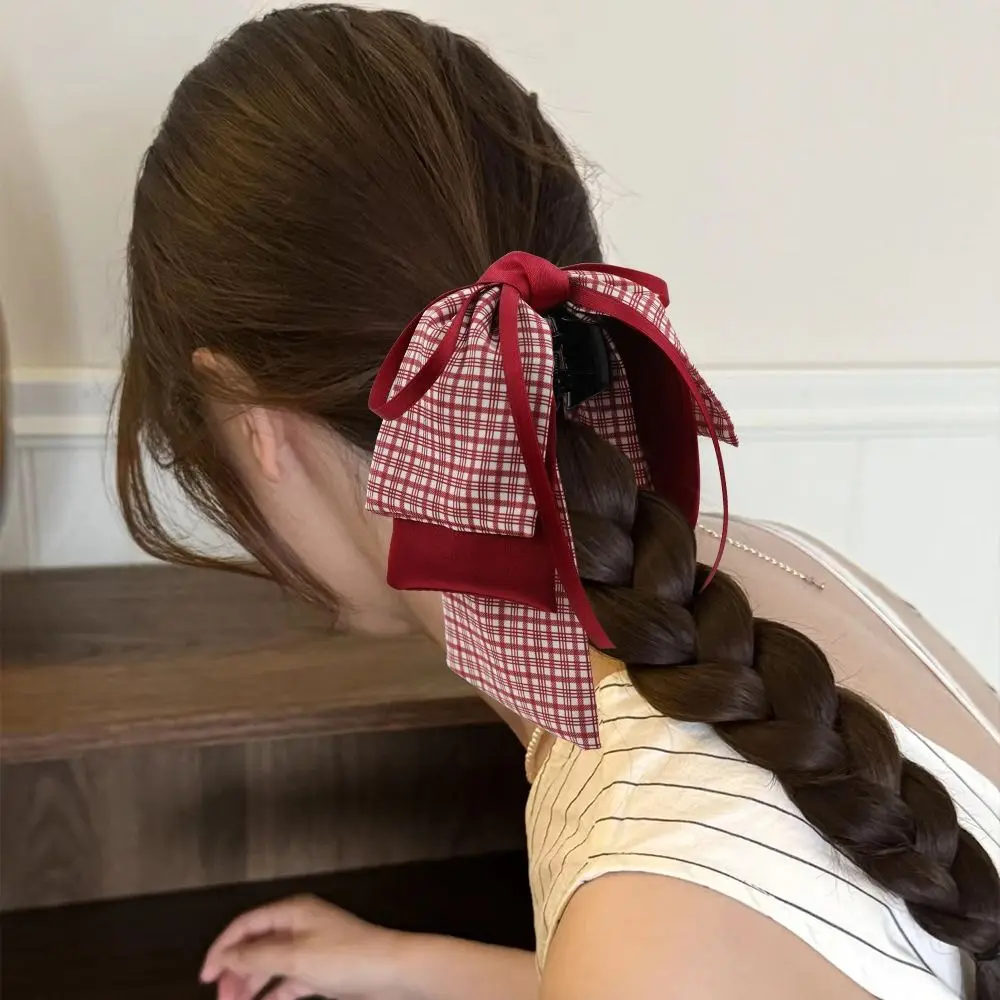 Cute Korean Style Sweet Bow Hair Clip Plaid Bow Ponytail Buckle Clip Fashion Design Hair Accessories Princess Hair Claw Girls