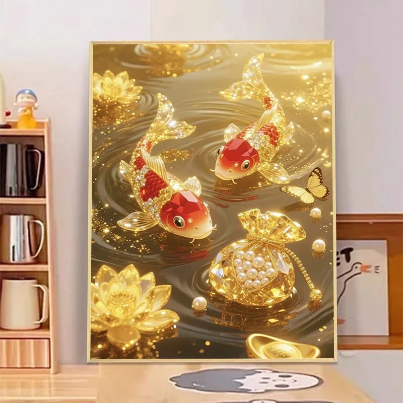 

New 2026 Double Koi 5D Diamond Painting Drill Sticker Landscape Living Room Handmade DIY Adhesive Sparkling Diamond Brick