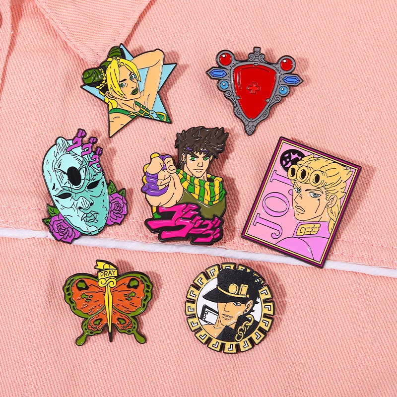 Anime JoJos Bizarre Adventure Brooch Pins Cartoon Figure Characters Cosplay Metal Badge Lapel Pin Jewelry Gift For Fans Accessor