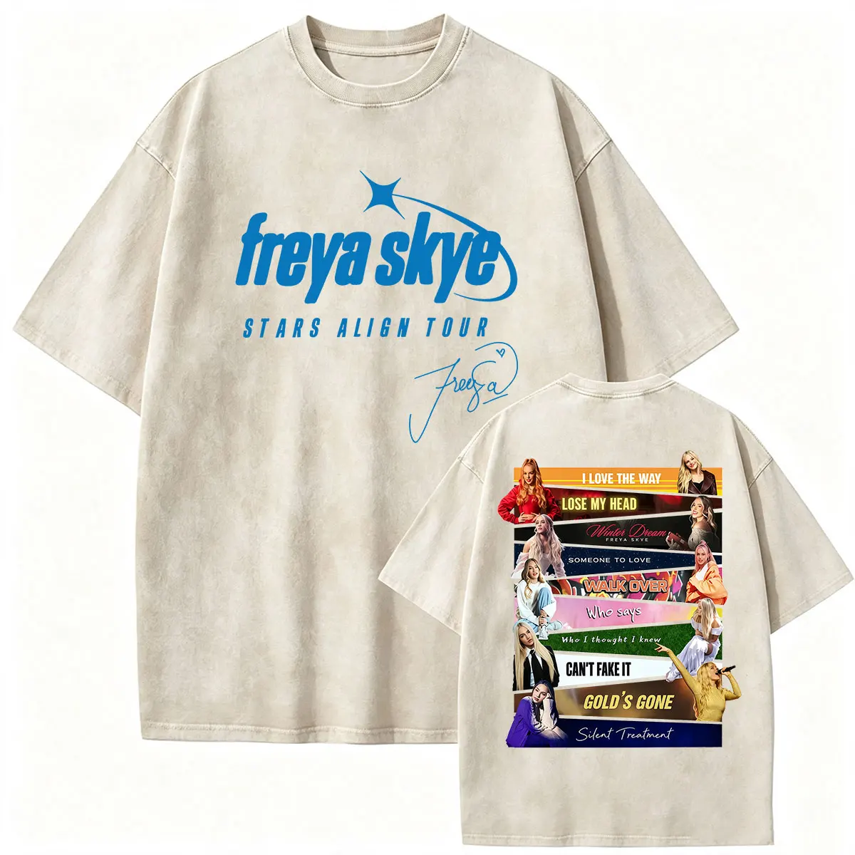 Singer Freya Skye Stars Align Tour 2026 Vintage Washed Graphic T Shirts Men Women's Clothing Fashion Cotton Short Sleeve T-shirt