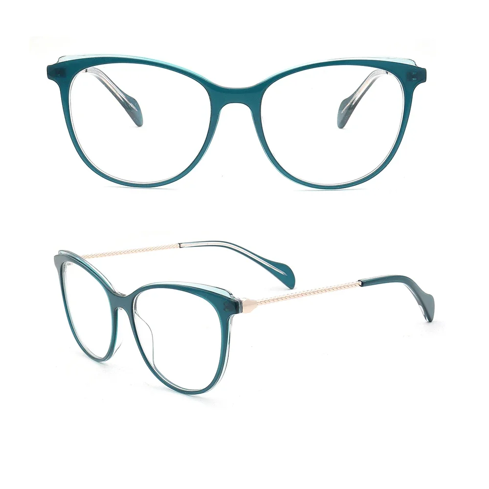 Women Round Glasses Frames for Women Cateye Acetate Eyeglass Frames Metal Full Rim Fashion Retro Vintage Thin Eyeglasses Frames
