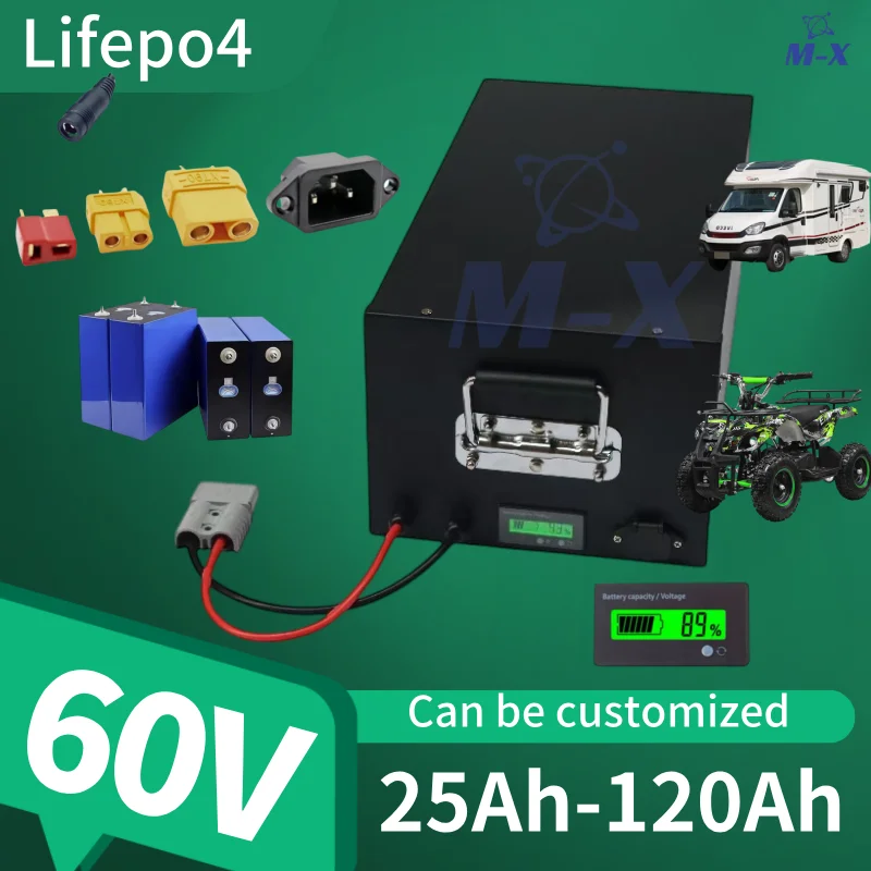 

M-X-100Ah 60V 60Ah 80Ah 30Ah 60V 40Ah 150Ah 120Ah lifepo4 Lithium battery with Bluetooth APP BMS for Scooter boat