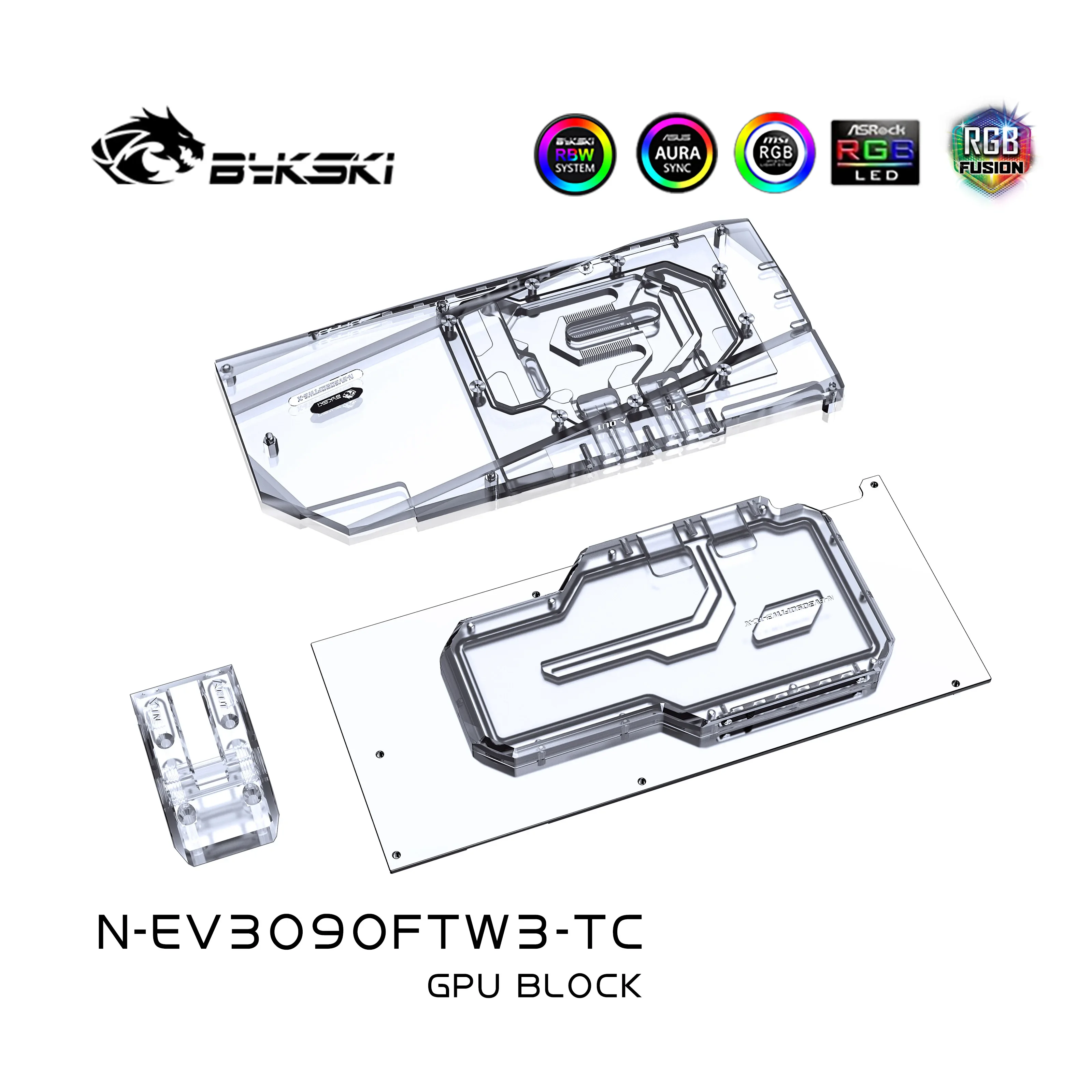 Imagem -02 - Bykski Bloco de Água para Evga Rtx3090 3080 Ftw3 Ultra Gaming Gpu Cartão Radiador Cobre Backplate Ativo Rgb Sync N-ev3090ftw3-tc