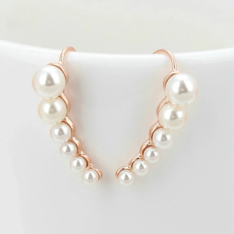 Pendientes de Clip con Perlas Blancas de Imitación para Mujer, Aretes de Oreja con Diseño de Perlas, Joyería de Moda para Boda, Regalo para Mujer E499