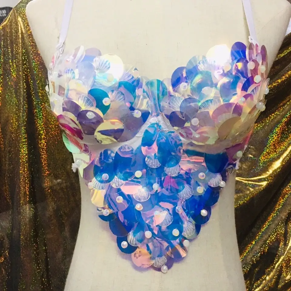 

Sailor's Tears Oceanarium Sequined Corset Mermaid Clothes Diving Beach Bikini Bar DJDS Brassiere