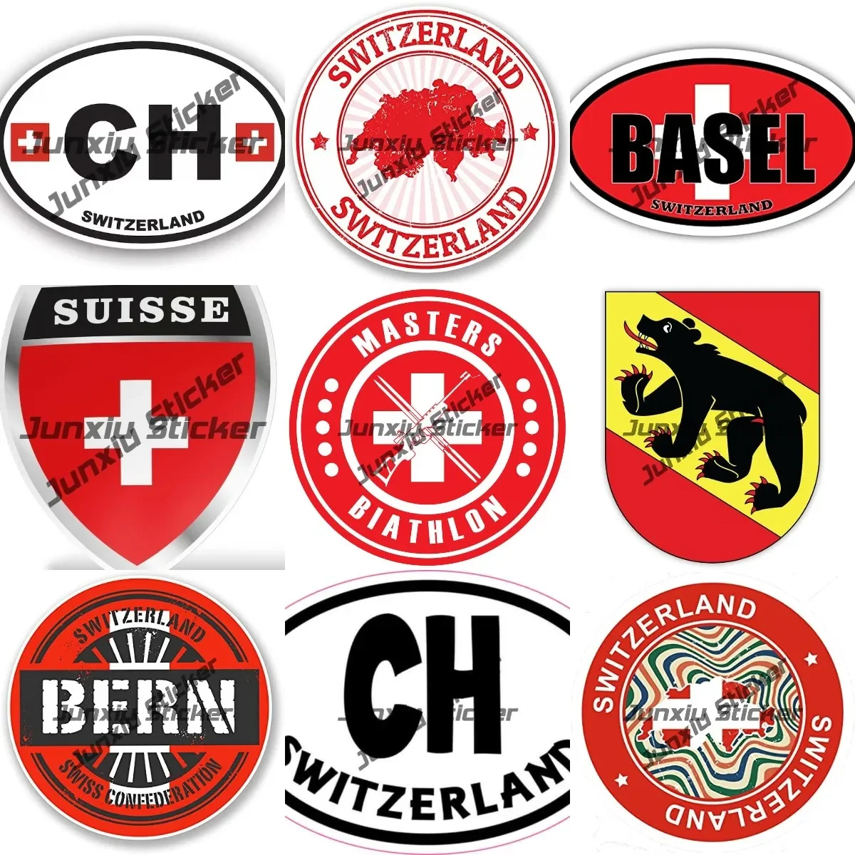 Switzerland Code with Flag CH Sticker Bern Basel Switzerland Vinyl  Reflective Germanic Oval Decal Sticker Suisse Accessories