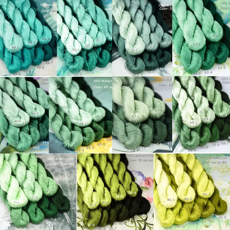 100% Mulberry Silk Embroidery Yarn Thread Floss Natural Pure Silk Threads Yarns Green Jade Cyan 49 50 54 63 64 65 67 69 71 81 86