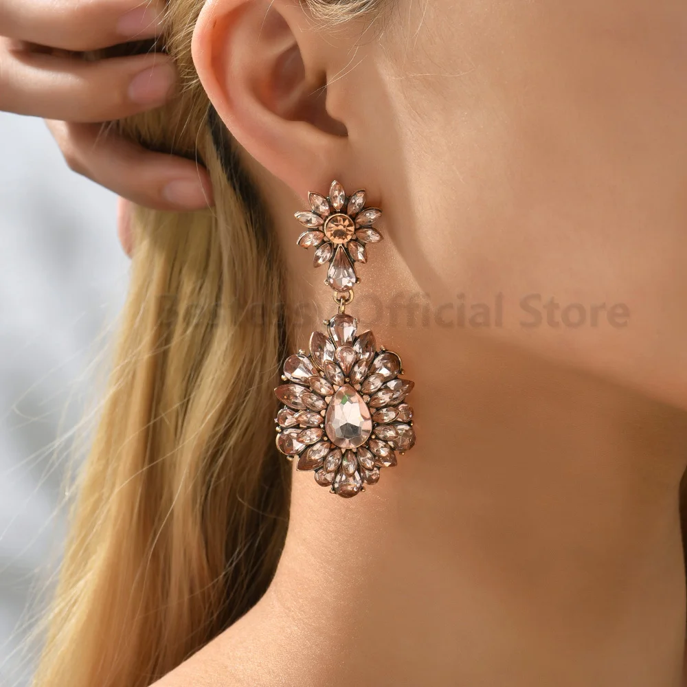 Colorful Rhinestone Big Dangle Earrings For Women New Vintage Geometric Elegant Party Wedding Luxury Jewelry Piercing Pendientes