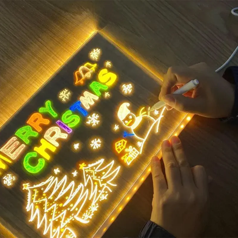  Light Up Message Board Writable LED Light Board  Acrylic Glowing Menu Message Sign for Shop Restaurant Advertising with Marker