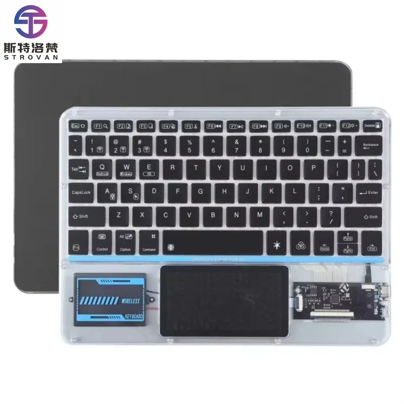BT Keyboard Rechargeable Universal Transparent LED Backlit Keyboard With Touchpad for Tablet PC Phone
