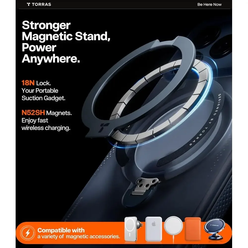 Custodia Ostand Q3 Air per iPhone 17 Pro Max con supporto magnetico a 360°, adatta per MagSafe, testata con caduta di grado Mil, pulsante di controllo della fotocamera,