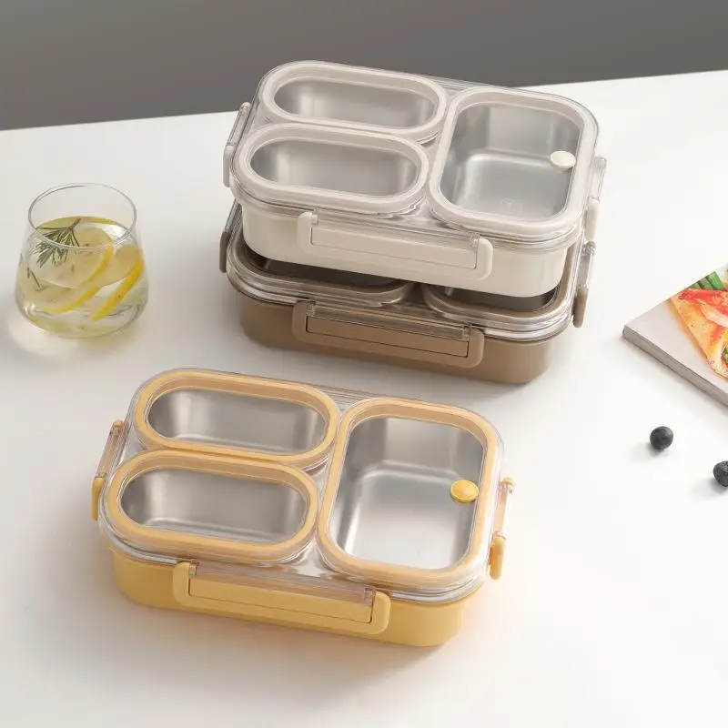 Leak-Proof 304 Stainless Steel Lunch Box 1000ml Microwaveable Oven Safe Lunch Bento Box Sealed Compartmentalized Lunch Box