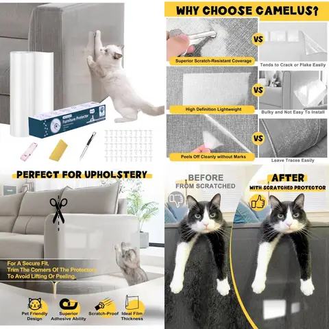 196.8x11.8 Thick Transparent Self-Adhesive Furniture Protector for Couch and Sofa Against Cat Scratching Ideal for Living Room