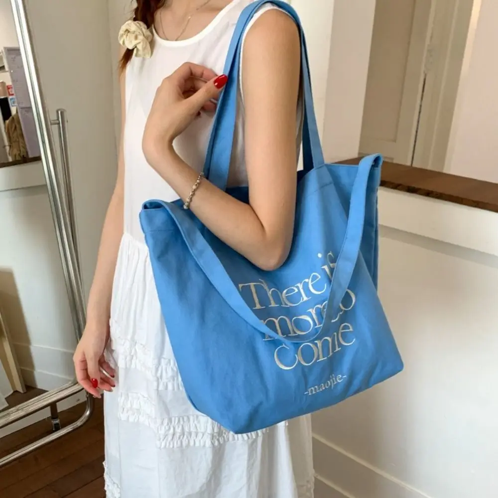 

Simple Solid Color Canvas Totes Bag Casual College Student Letters Shoulder Bag Versatile Large Capacity Women's Handbag Girls