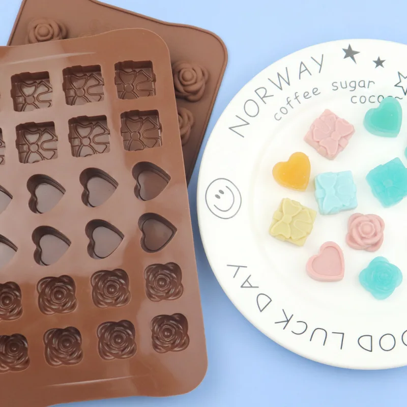 24 sets of 4 different flower-shaped silicone chocolate molds, ice tray mold, high temperature resistance, non-stick mold