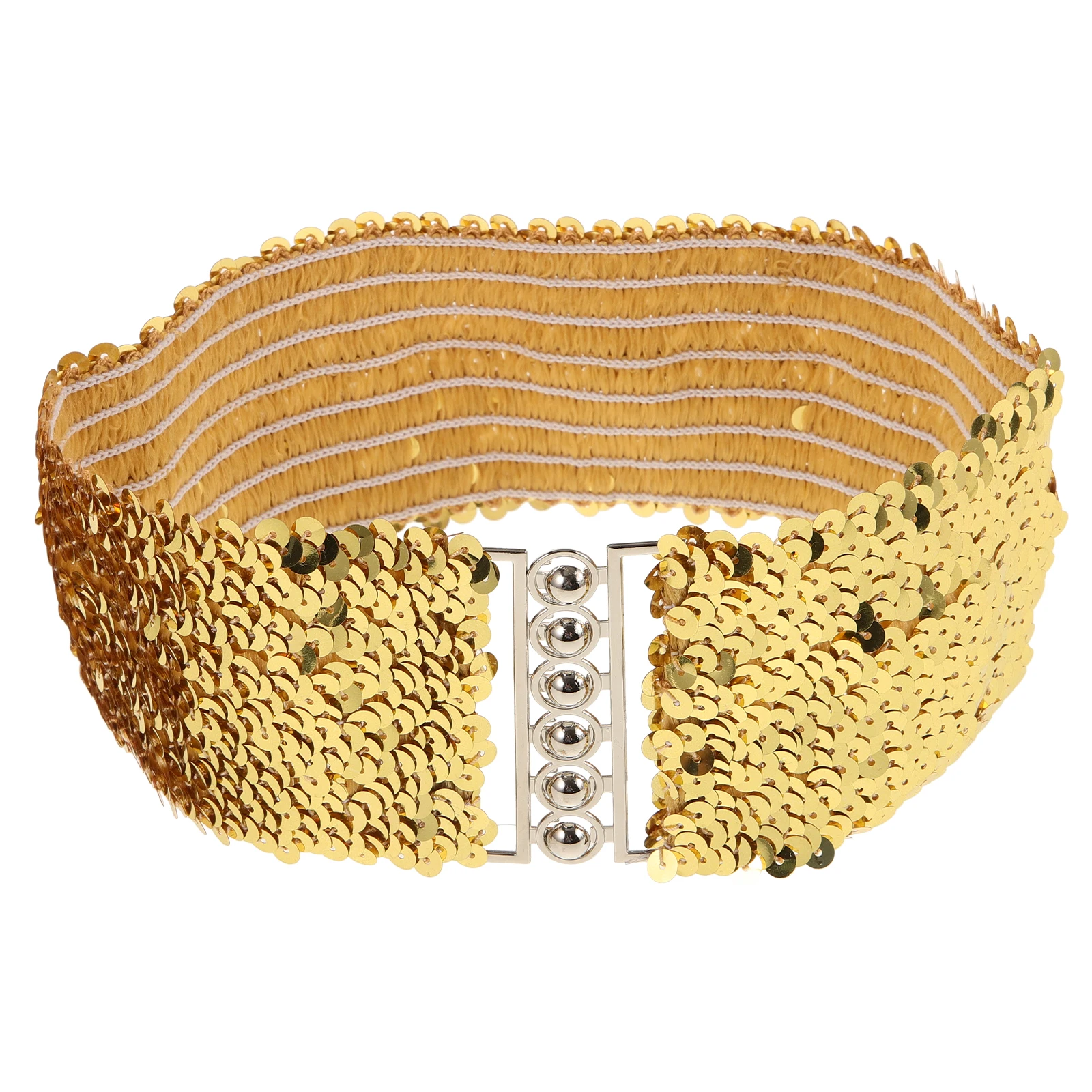 

Sequin Belt for Women Wide Elastic Black Stretchy Waist Belts Fashion Buckle Design Versatile Dress Belts Silver Color