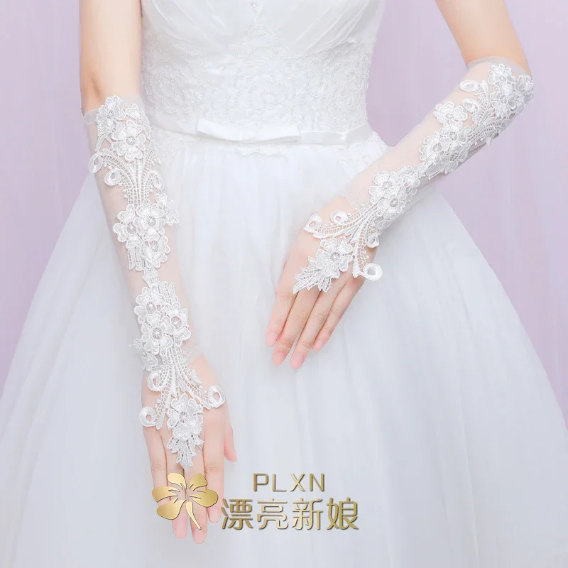 New Korean bride wedding gloves lace mid-length white wedding dress