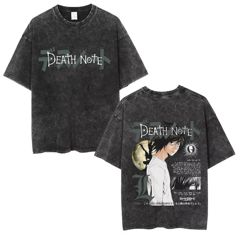 Washed Vintage Anime Death Note Misa Graphic T‑shirt Unisex Men Women Gothic Casual Oversized Streetwear Soft Cotton Daily Tops