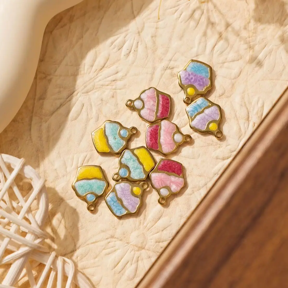 10-Piece Set of Stainless Steel & Colorful Enamel Cake Charms—Exquisite Accessories for Women and Girls to DIY Romantic Jewelry