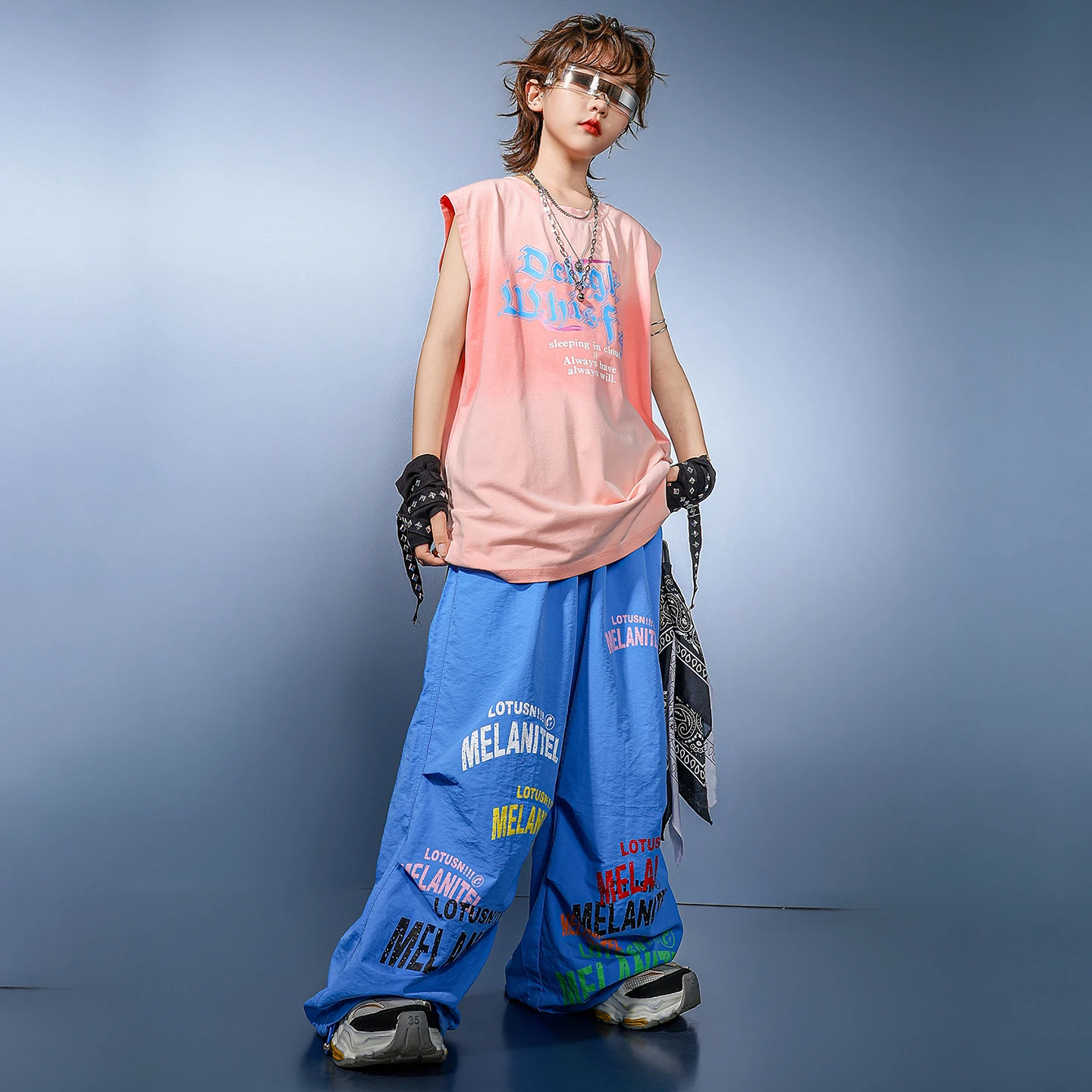 Camiseta de Hip Hop para niños, pantalones Cargo azules, trajes de baile callejero k-pop, ropa de calle para niños, conjuntos de ropa de Jazz para niños