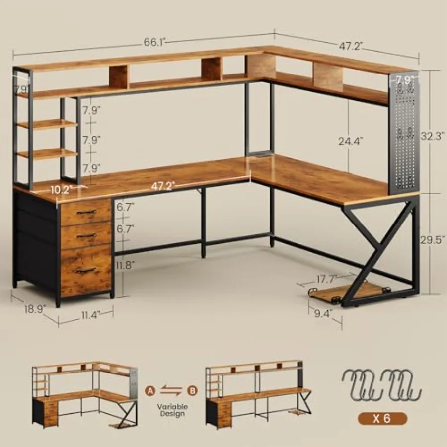 L Shaped Computer Desk with Hutch, 3 Drawers, Shelves for Home Office, Engineered Wood, White, Spacious Workspace and Smart Sto
