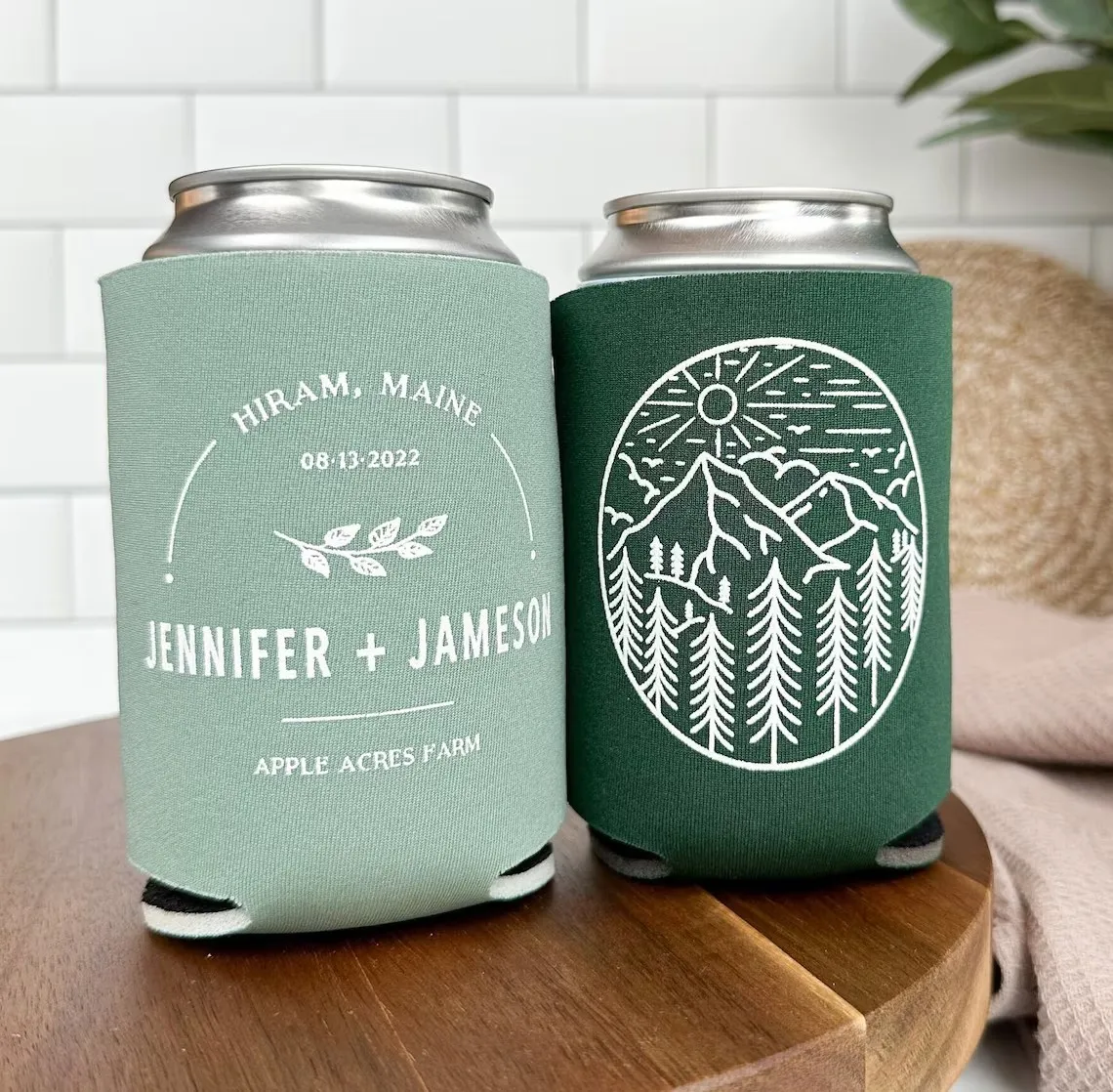 

Custom Wedding Can Cooler, Destination Mountain Wedding, Party Favor, Custom Wedding Favor, Cabin Wedding, Beer Huggers, Beer Ho