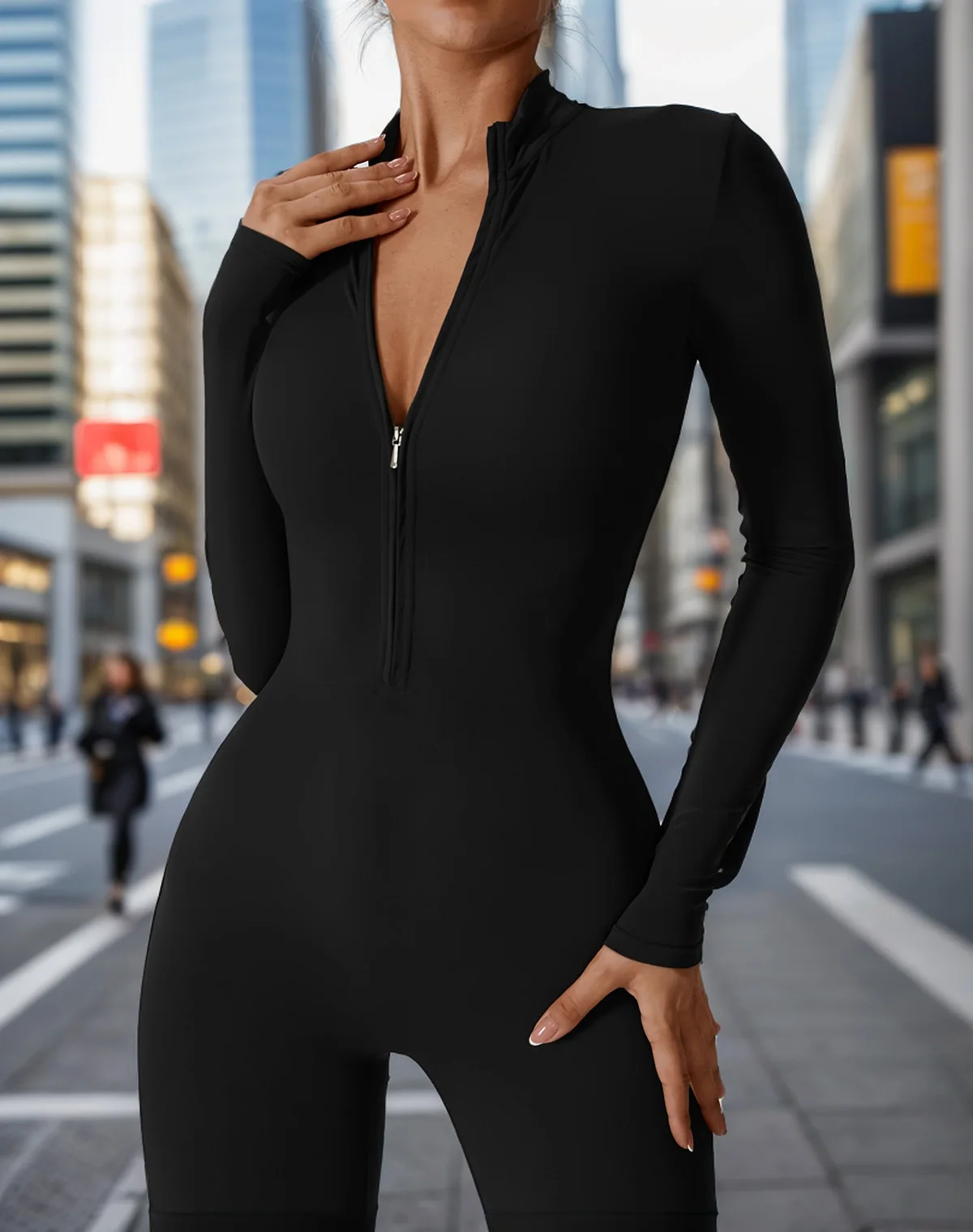 Long Sleeve Half Zipper Yoga Set Bodysuit Women Gym Push Up Backless Scrunch Fitness Sport Sleeveles Jumpsuit Workout Clothes